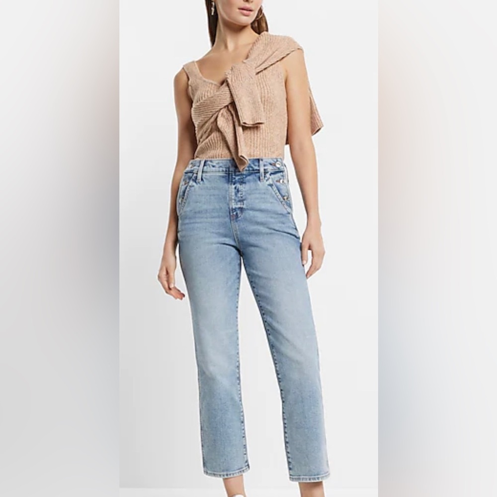 NWT Express High Waisted Side Button Straight Ankle Jeans Size 2R